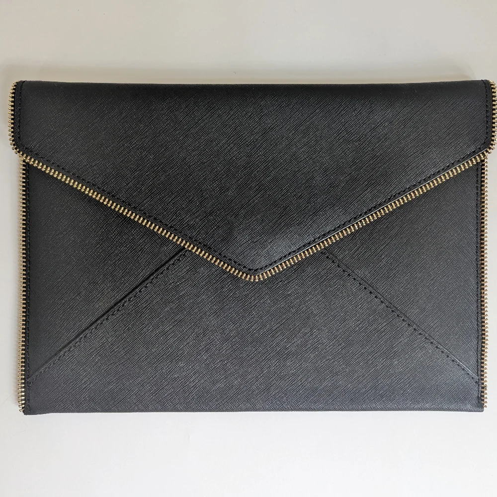 SOLD! REBECCA MINKOFF Leo Black Saffiano Leather Zipper Envelope Clutch Wallet - Picture 1 of 5